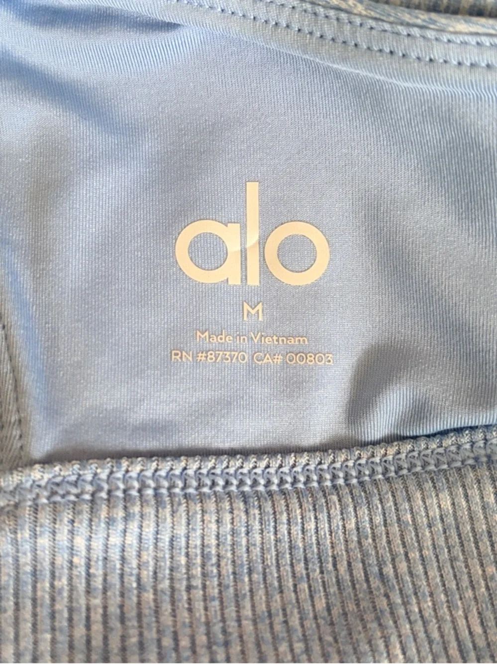 ALO Yoga Heather Light Blue Crossback High-Neck Sports Bra